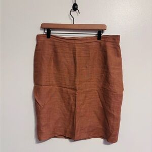 Tan brown vintage linen pencil skirt, waist is 18”